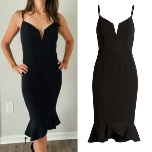 Anthropologie Dresses & Skirts - Revolve Bardot Kristen Flounce Peplum Bodycon Sleeveless Midi Dress Black 8 Med